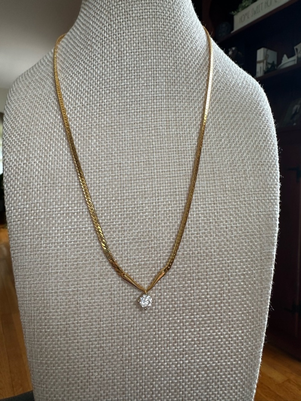 Gold Pendant Necklace with Clear Stone